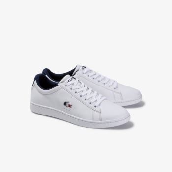 Lacoste Carnaby Evo Leather and Synthetic Sneakers - Tenisky Pánské Bílé / Tmavě Blankyt / Červené |